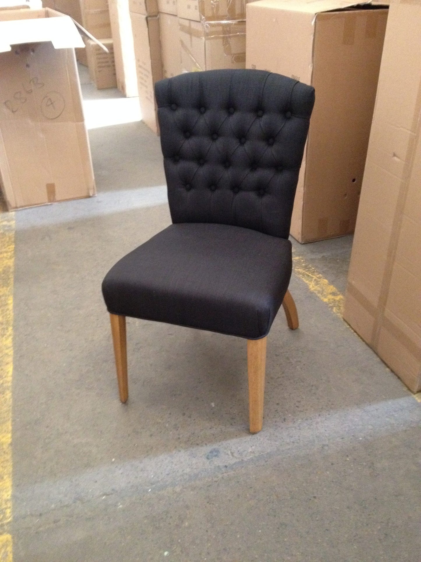 MURDOCH SOLID OAK FRAME LINEN DINING CHAIR BLACK - EOFY STOCK CLEARANCE