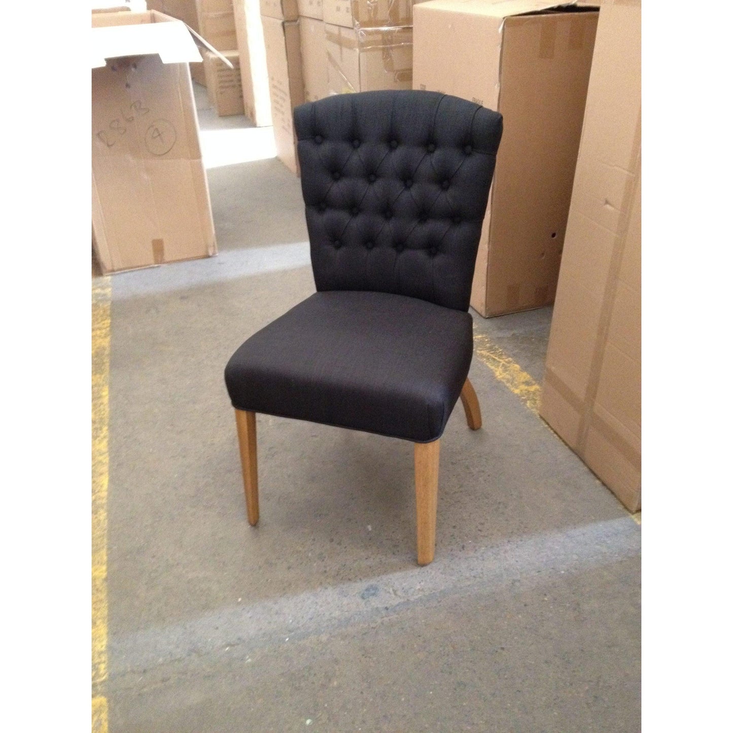 Murdoch Solid Oak Frame Linen Dining Chair in Black - Chocolate Wood