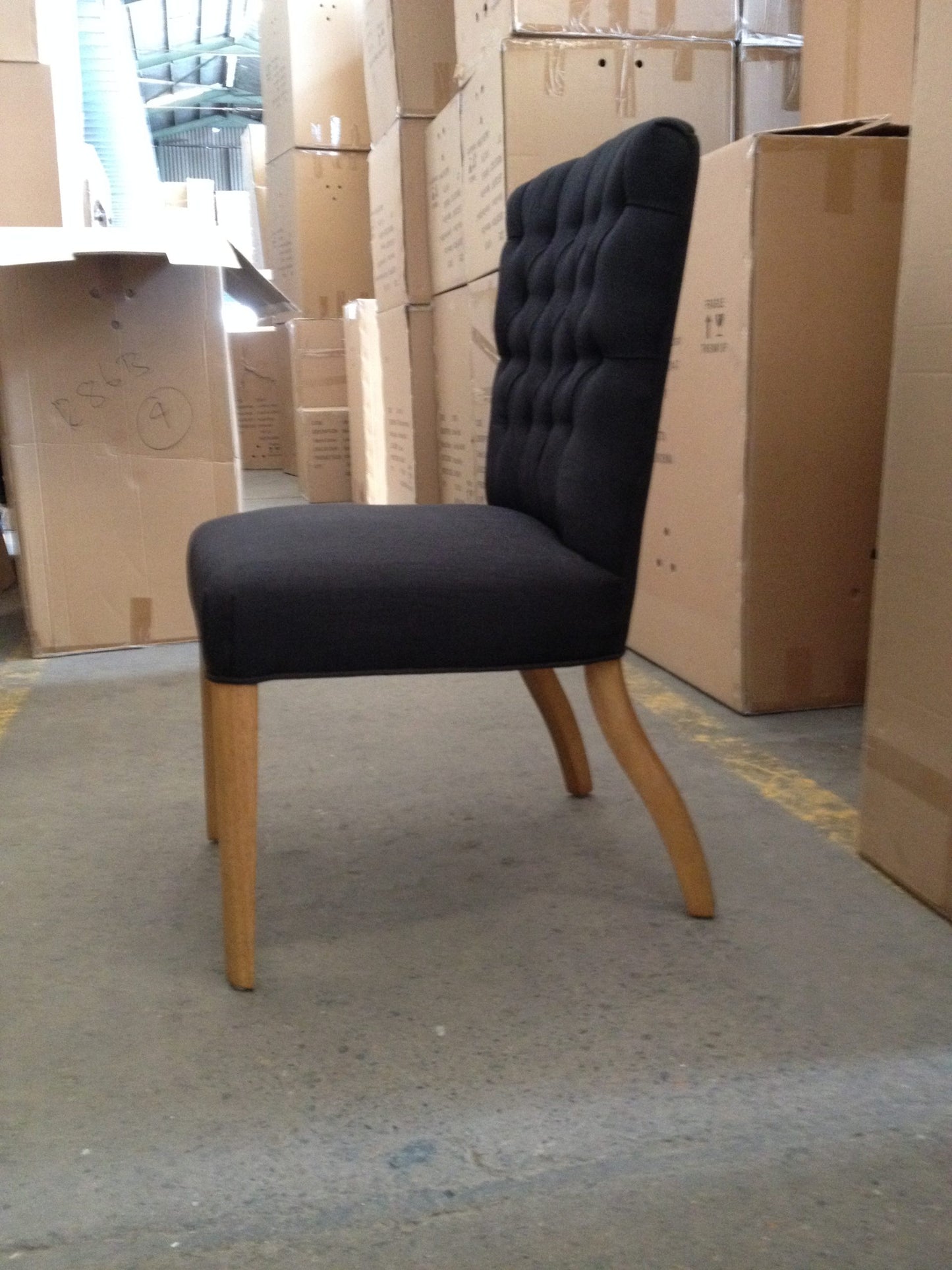 MURDOCH SOLID OAK FRAME LINEN DINING CHAIR BLACK - EOFY STOCK CLEARANCE