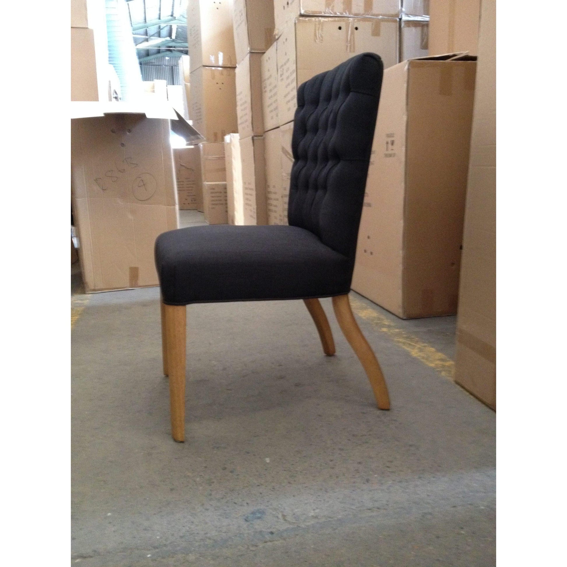 Murdoch Solid Oak Frame Linen Dining Chair in Black - Chocolate Wood