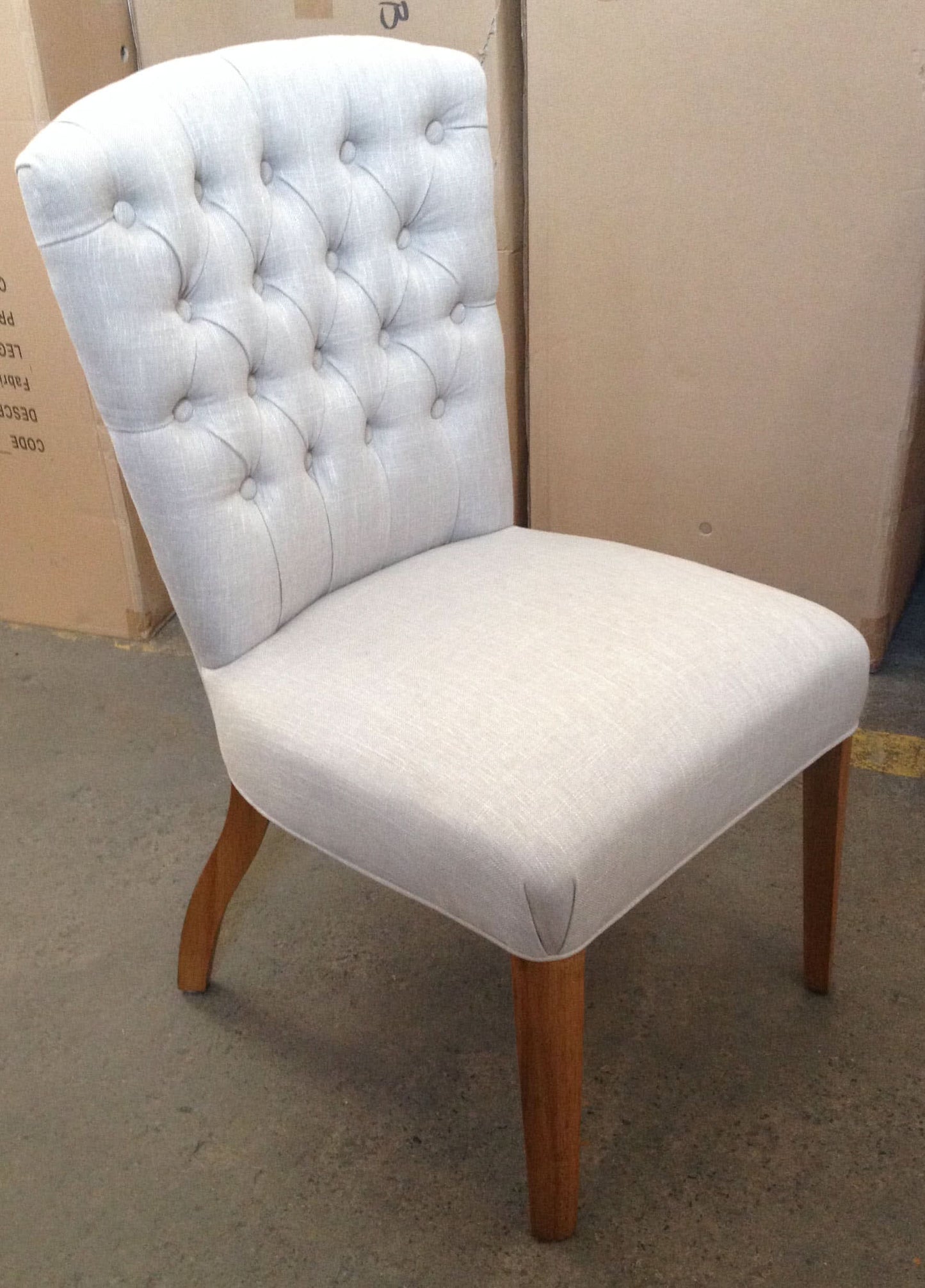 MURDOCH SOLID OAK FRAME LINEN DINING CHAIR - EOFY STOCK CLEARACNE