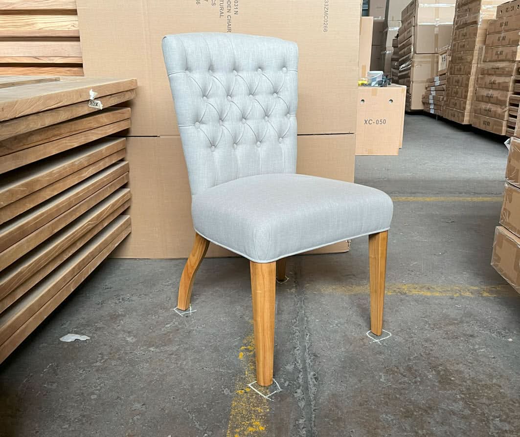 MURDOCH SOLID OAK FRAME LINEN DINING CHAIR - EOFY STOCK CLEARACNE