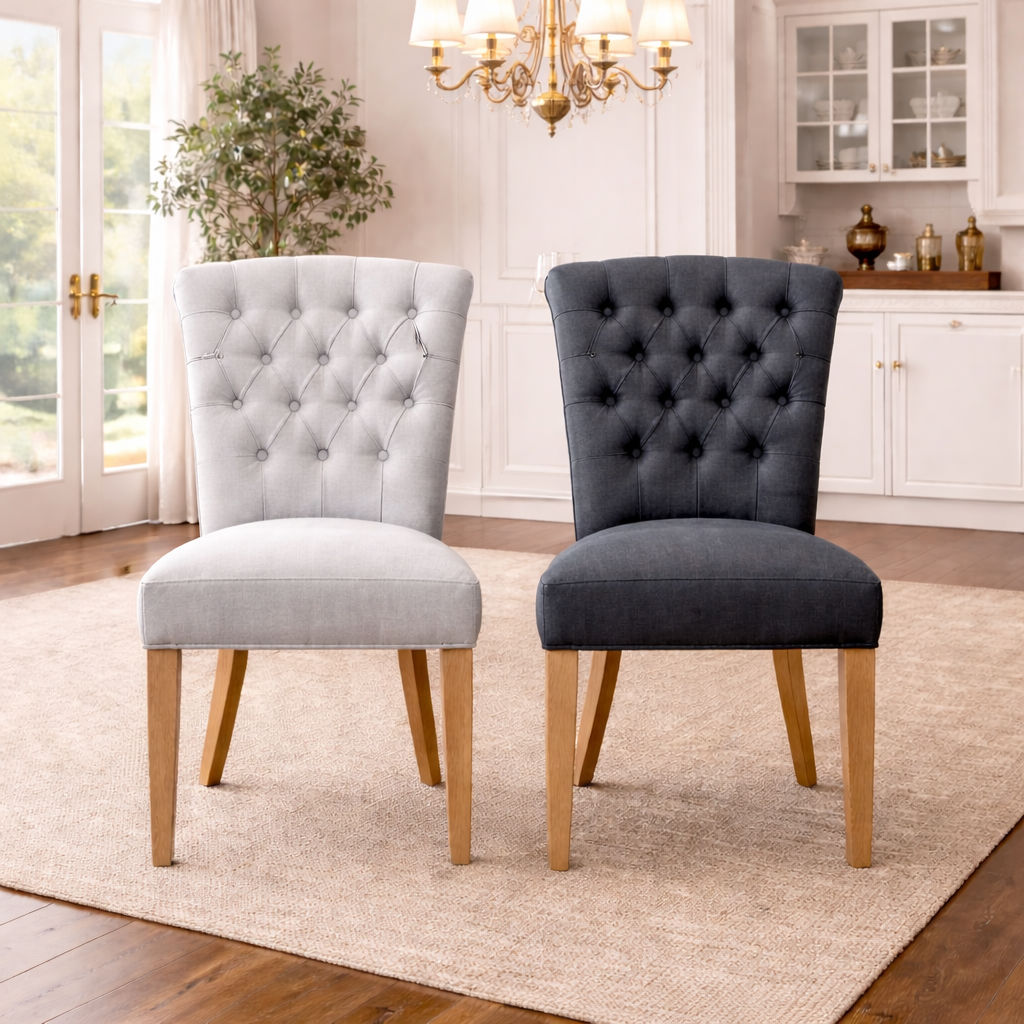 MURDOCH SOLID OAK FRAME LINEN DINING CHAIR BLACK - EOFY STOCK CLEARANCE