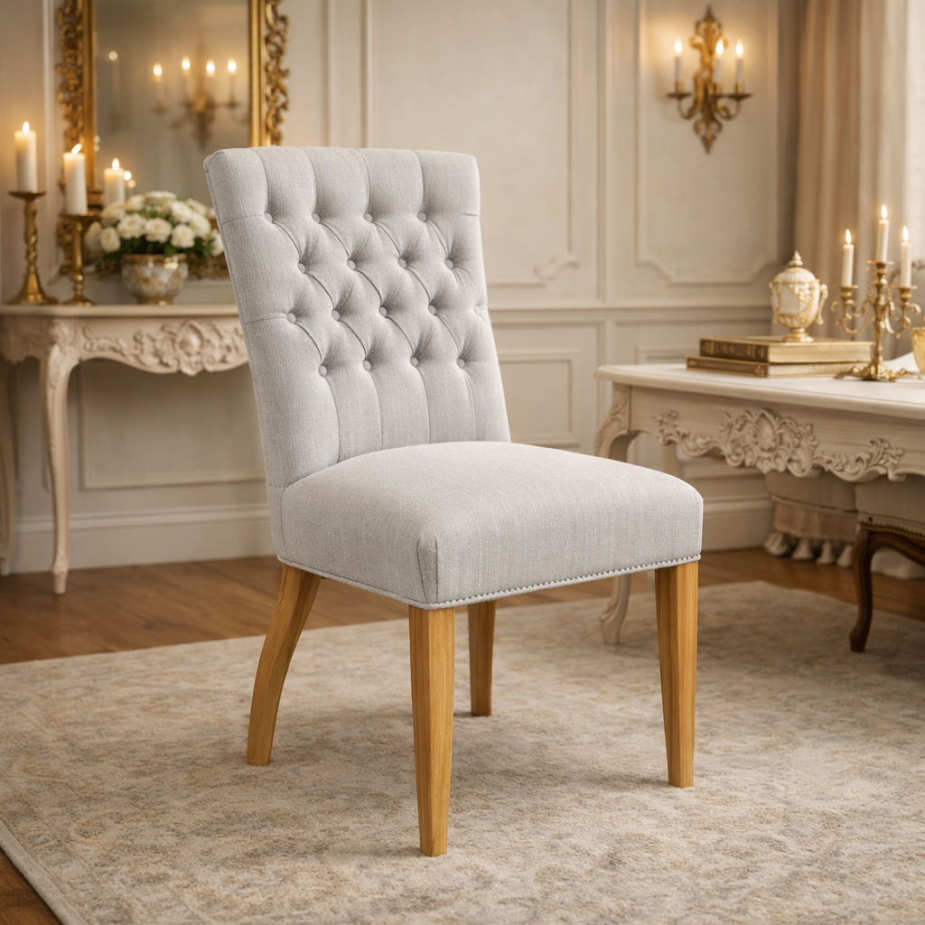 MURDOCH SOLID OAK FRAME LINEN DINING CHAIR - EOFY STOCK CLEARACNE