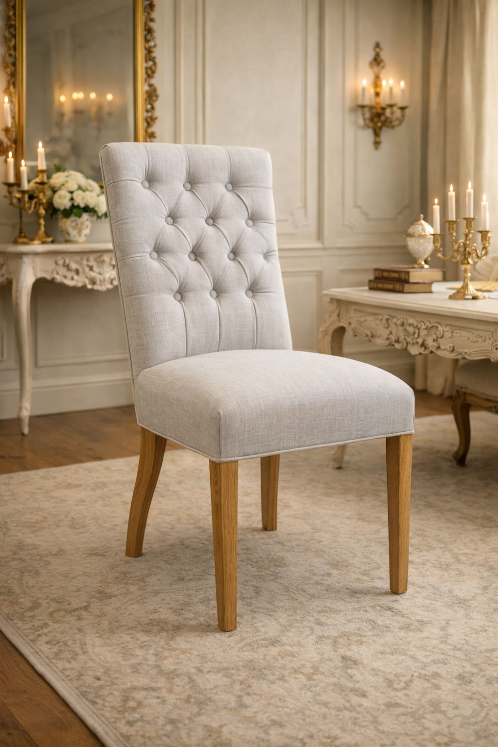 MURDOCH SOLID OAK FRAME LINEN DINING CHAIR - EOFY STOCK CLEARACNE