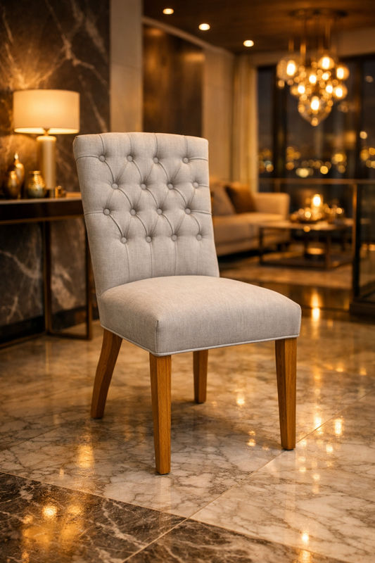 MURDOCH SOLID OAK FRAME LINEN DINING CHAIR