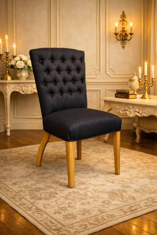 MURDOCH SOLID OAK FRAME LINEN DINING CHAIR BLACK - EOFY STOCK CLEARANCE