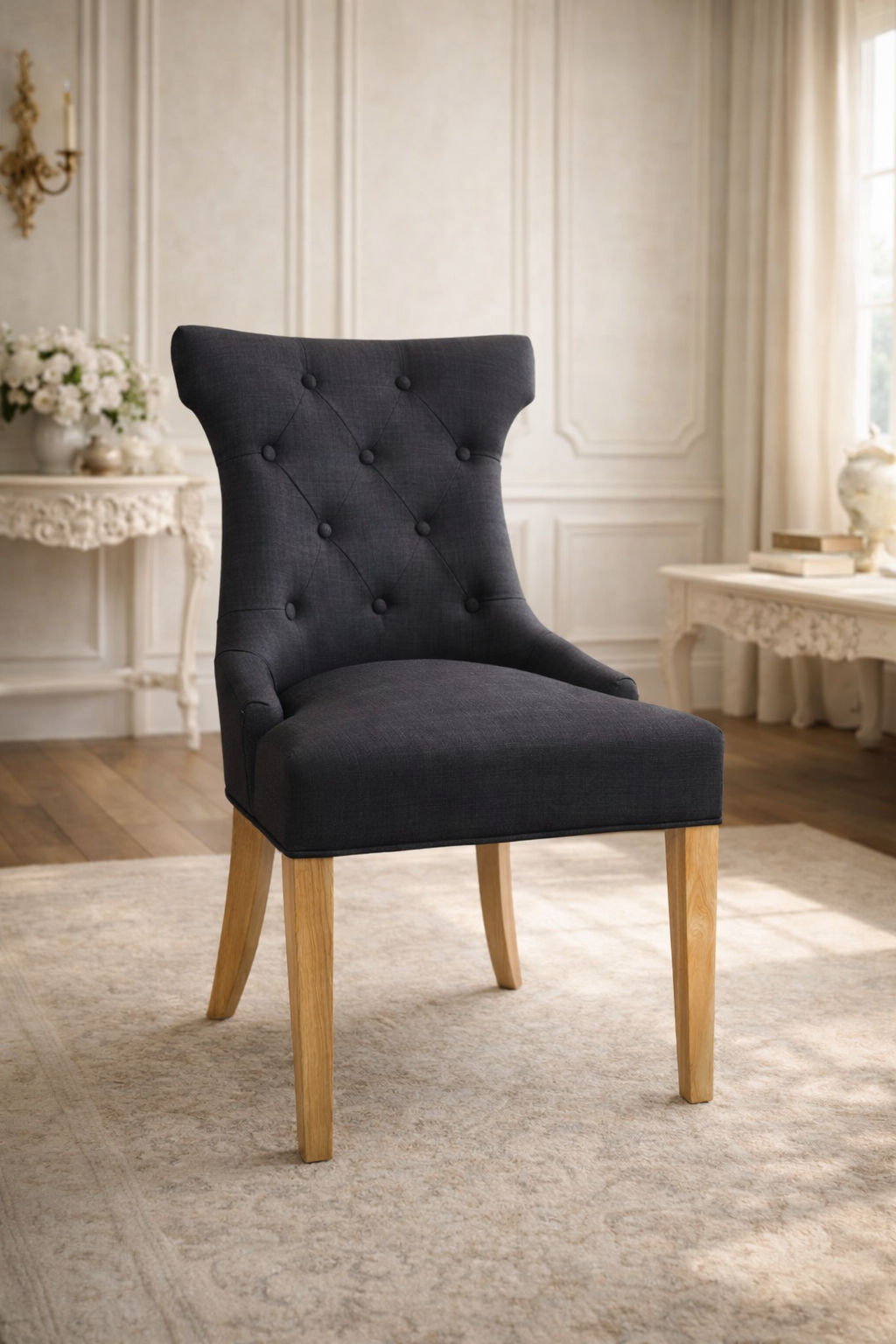 RIO SOLID OAK CHAIR IN CHARCOAL WITH OAK LEGS - EOFY SOCK CKEARANCE