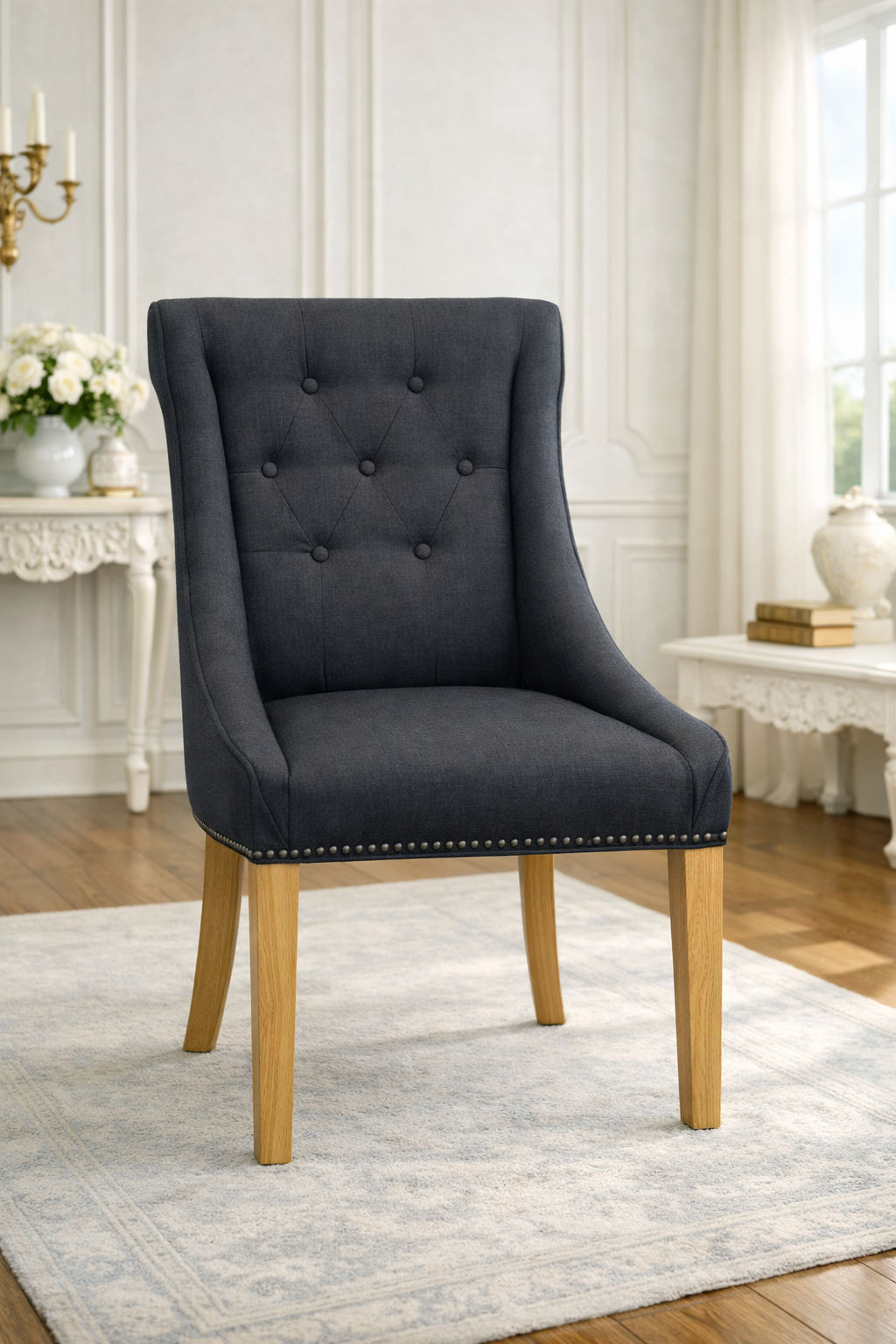 ORTAL SOLID OAK DINING CHAIR IN BLACK - EOFY STOCK CLEARANCE