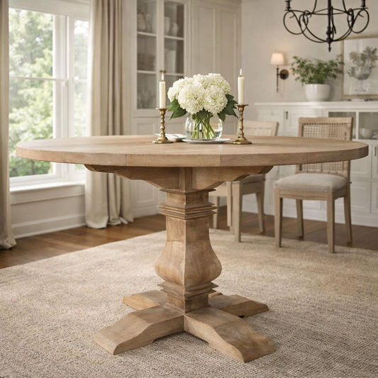 Rhiannon Round Dining Table in Recycled Elm, 120cm - Chocolate Wood