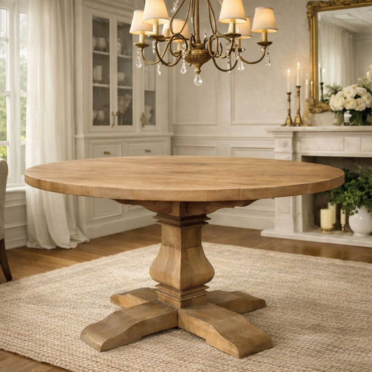 Rhiannon Round Dining Table in Recycled Elm, 120cm - Chocolate Wood