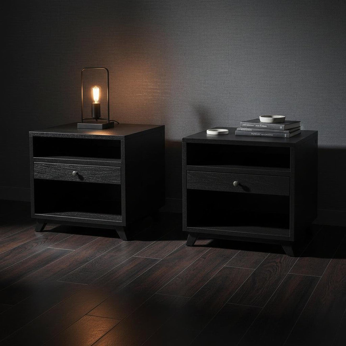 2 x Mous Nightstand / Lamp Table / Bedside Table in Black - Chocolate Wood