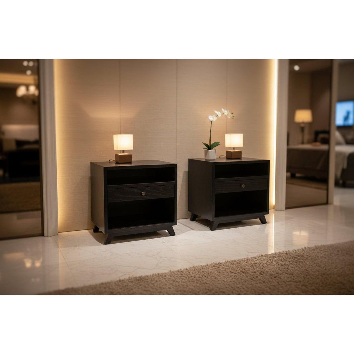 2 x Mous Nightstand / Lamp Table / Bedside Table in Black - Chocolate Wood