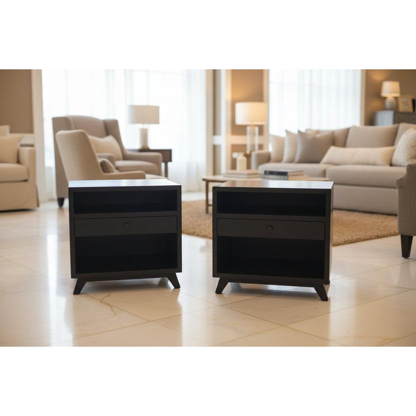 2 x Mous Nightstand / Lamp Table / Bedside Table in Black - Chocolate Wood