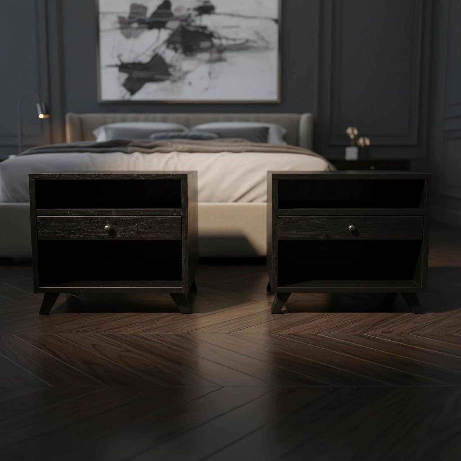 2 x Mous Nightstand / Lamp Table / Bedside Table in Black - Chocolate Wood