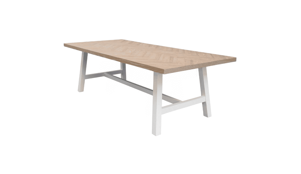 ONDINA PARQUETRY TOP DINING TABLE 190CM WHITEWASH OAK TOP/WHITE PAINTED BASE