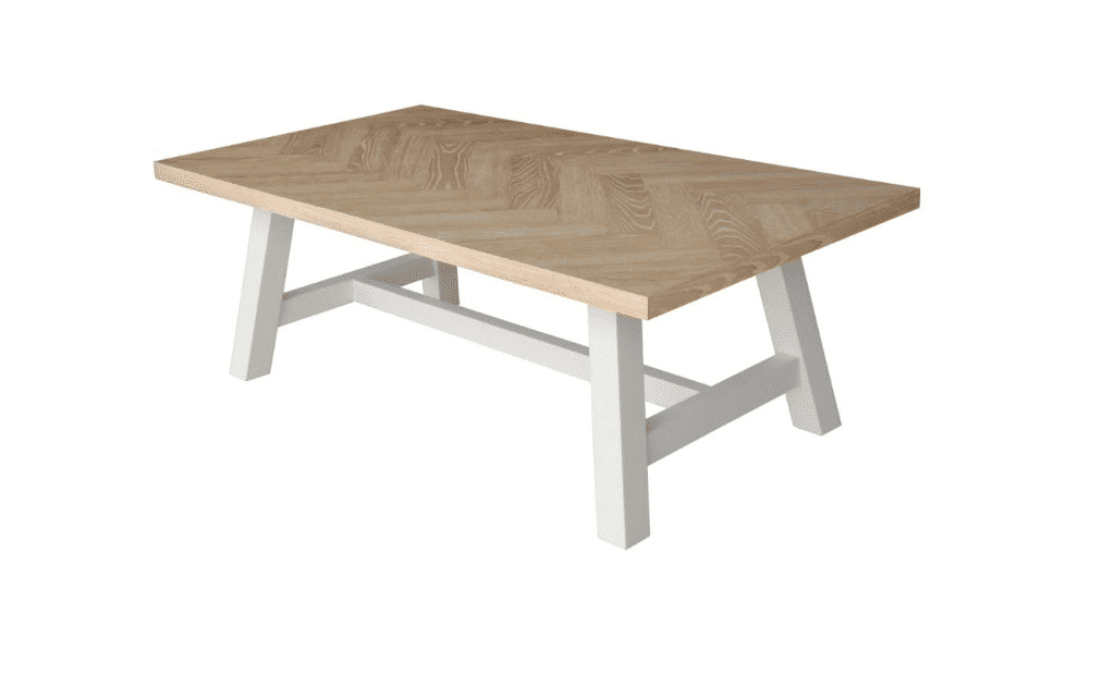 ONDINA PARQUETRY TOP COFFEE TABLE WHITEWASH OAK TOP/WHITE PAINTED BASE 130CM