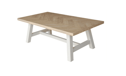 ONDINA PARQUETRY TOP COFFEE TABLE WHITEWASH OAK TOP/WHITE PAINTED BASE 130CM