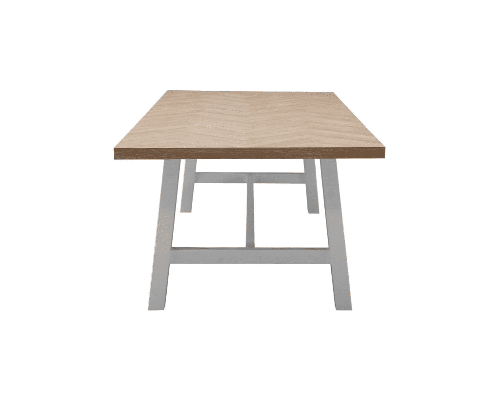 ONDINA PARQUETRY TOP DINING TABLE 240CM WHITEWASH OAK TOP/WHITE PAINTED BASE