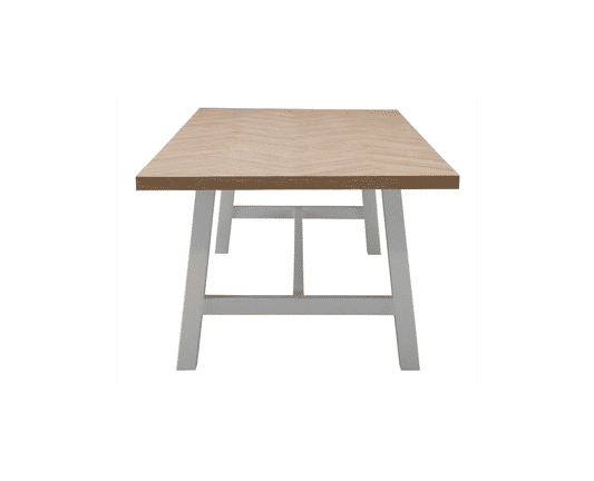ONDINA PARQUETRY TOP DINING TABLE 240CM WHITEWASH OAK TOP/WHITE PAINTED BASE