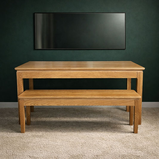 Solid oak Ella 3-piece dining bench set with three sizes, featuring sleek design and sturdy construction from MyChocolateWood.