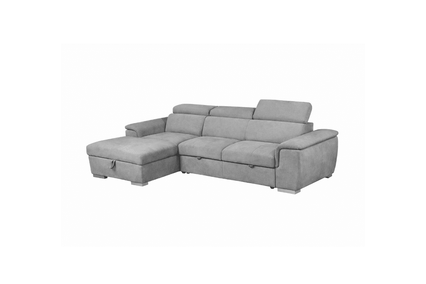 SUTTON FABRIC 2-SEATER SOFA W/ SINGLE BED & LHF CHAISE LIGHT GREY