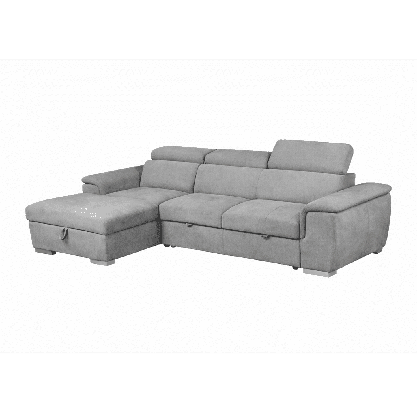 Sutton Fabric 2-Seater Sofa with Single Bed, left hand facing chaise, Light Grey