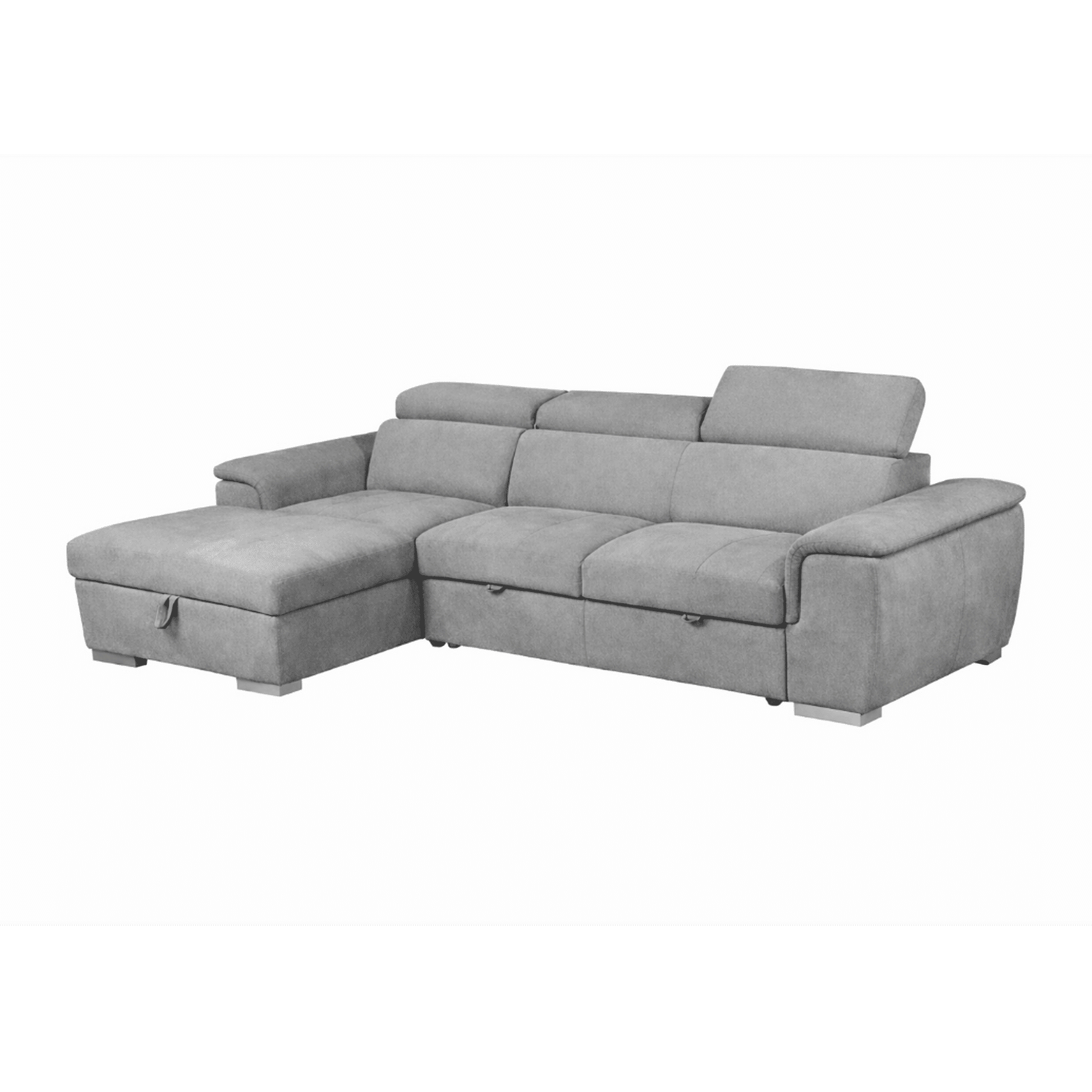 Sutton Fabric 2-Seater Sofa with Single Bed, left hand facing chaise, Light Grey