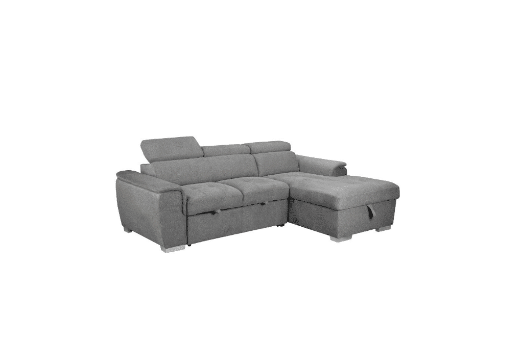 SUTTON FABRIC 2-SEATER SOFA W/ SINGLE BED & RHF CHAISE DARK GREY