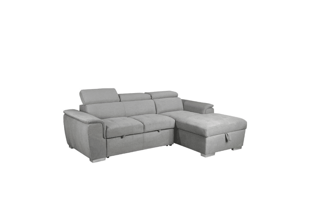 SUTTON FABRIC 2-SEATER SOFA W/ SINGLE BED & RHF CHAISE LIGHT GREY
