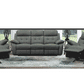 STELLAR 3PCE MANUAL LEATHER RECLINER SET - 3 SEATER + 2 SINGLE RECLINERS GREY