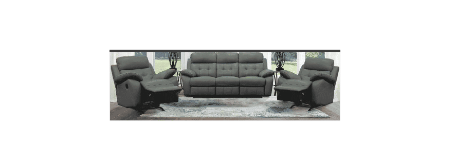 STELLAR 3PCE MANUAL LEATHER RECLINER SET - 3 SEATER + 2 SINGLE RECLINERS GREY