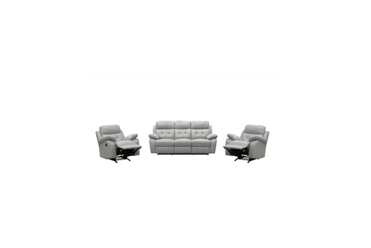 STELLAR 3PCE MANUAL LEATHER RECLINER SET - 3 SEATER + 2 SINGLE RECLINERS SILVER