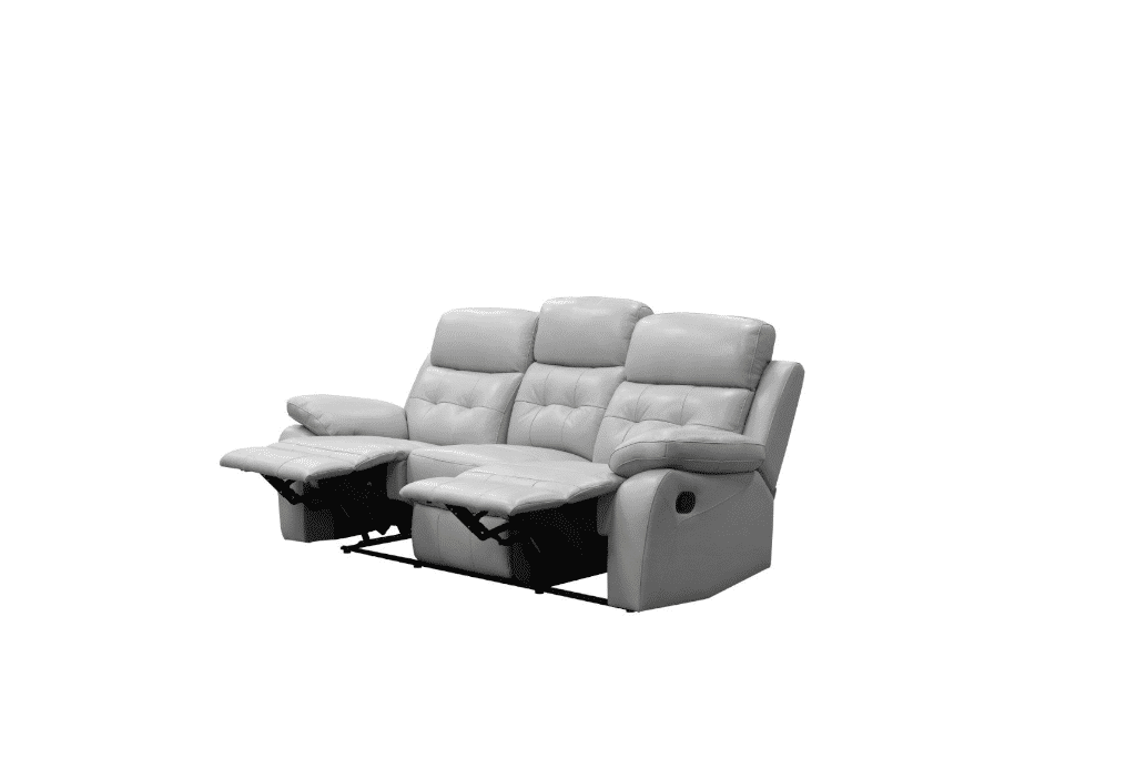 STELLAR 3PCE MANUAL LEATHER RECLINER SET - 3 SEATER + 2 SINGLE RECLINERS SILVER