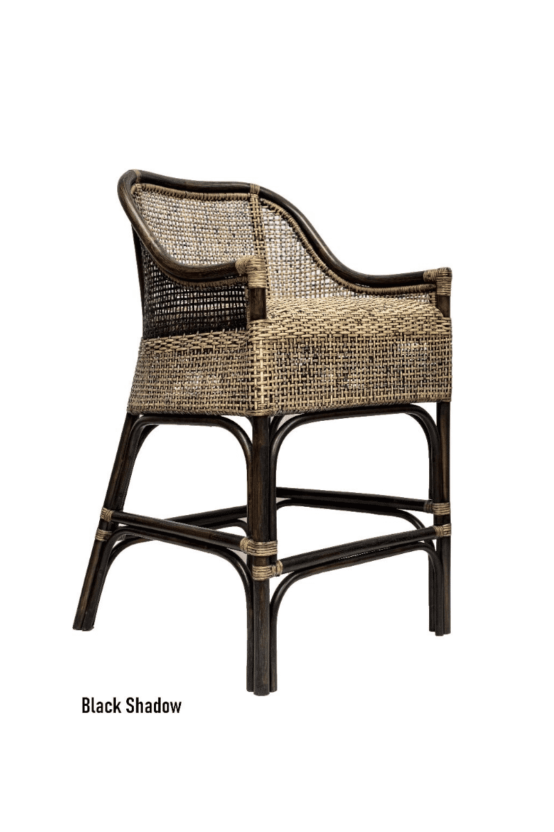 Malibu Hamptons Rattan Counter Stool in Black Shadow - Chocolate Wood