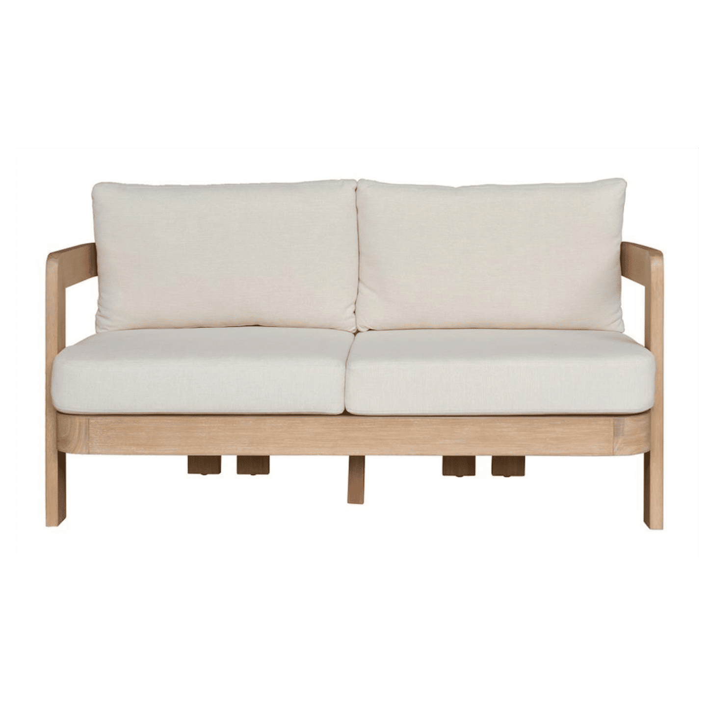Verona Eucalyptus Timber 2-Seater Outdoor Sofa in Cream / Light Smoke