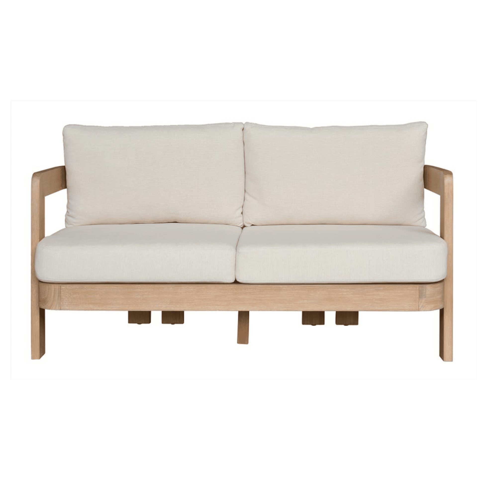 Verona Eucalyptus Timber 2-Seater Outdoor Sofa in Cream / Light Smoke