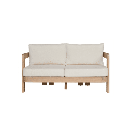 VERONA EUCALYPTUS TIMBER 2-SEATER OUTDOOR SOFA CREAM/LIGHT SMOKE