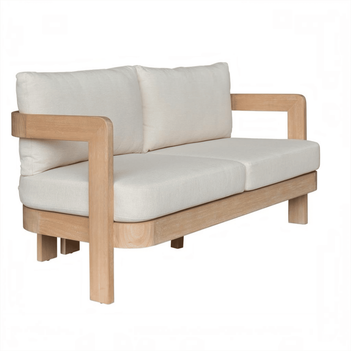 Verona Eucalyptus Timber 2-Seater Outdoor Sofa in Cream / Light Smoke