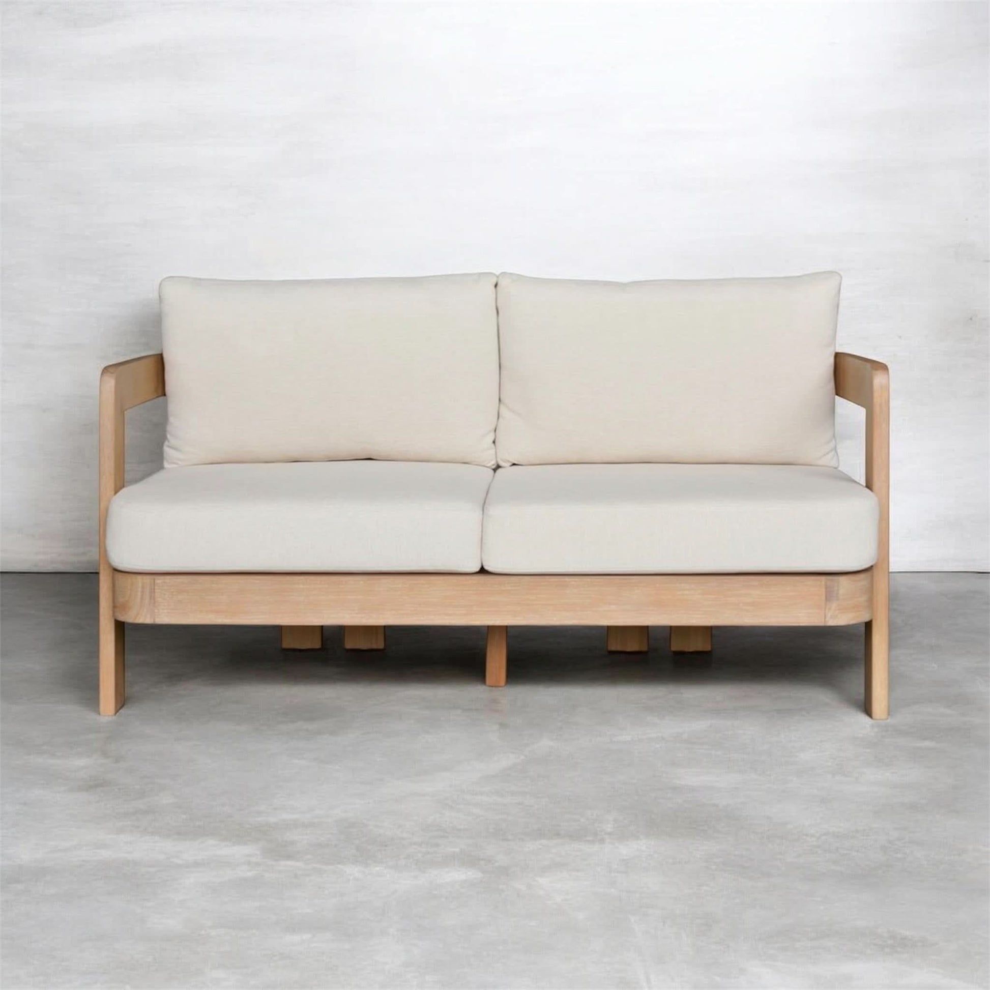 Verona Eucalyptus Timber 2-Seater Outdoor Sofa in Cream / Light Smoke