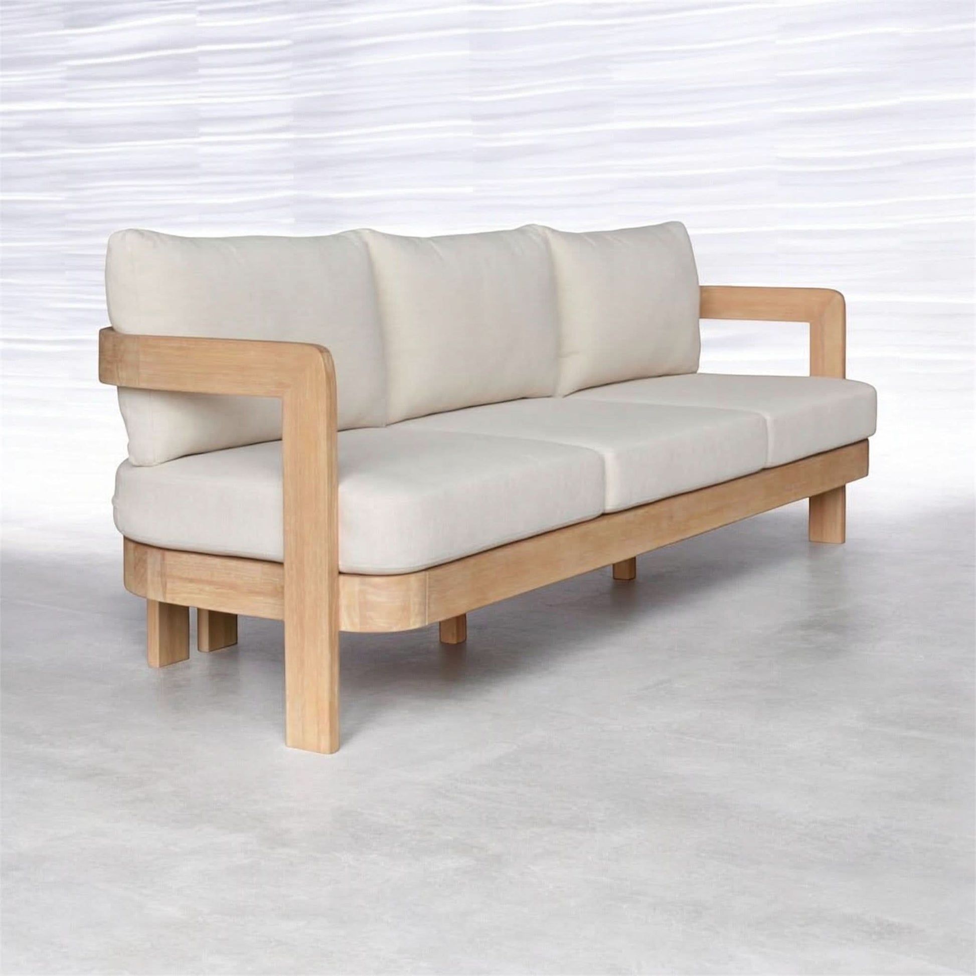 Verona Eucalyptus Timber 3-Seater Outdoor Sofa in Cream / Light Smoke