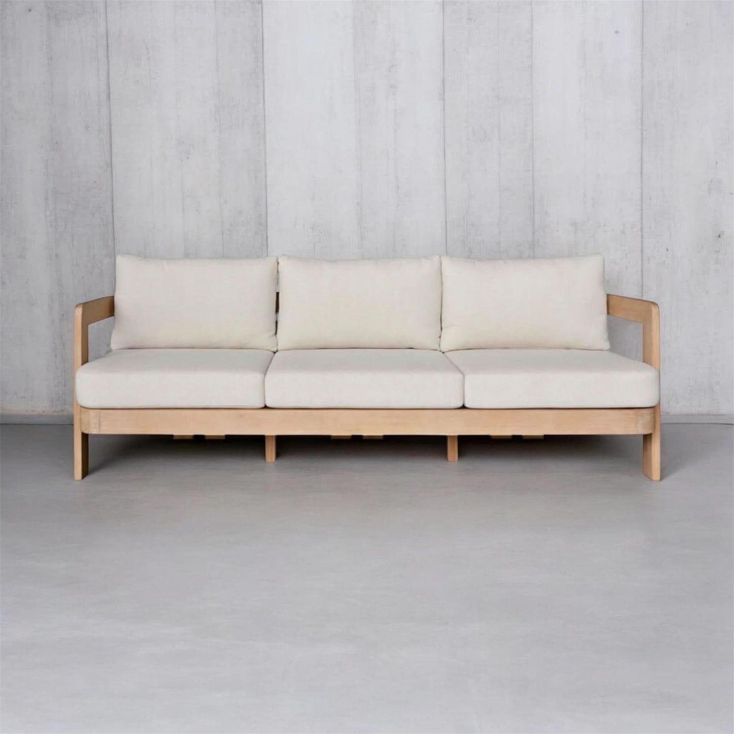Verona Eucalyptus Timber 3-Seater Outdoor Sofa in Cream / Light Smoke