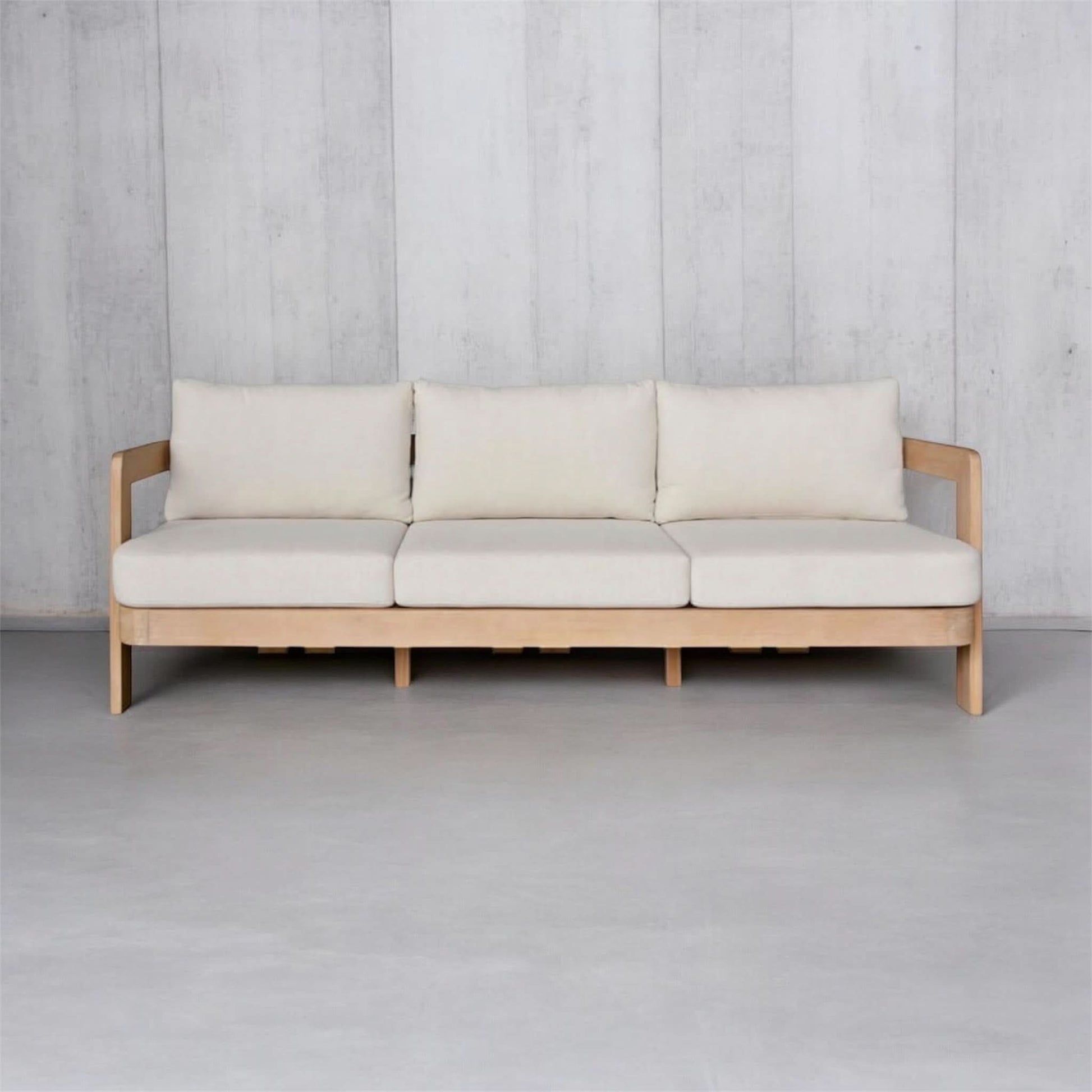 Verona Eucalyptus Timber 3-Seater Outdoor Sofa in Cream / Light Smoke