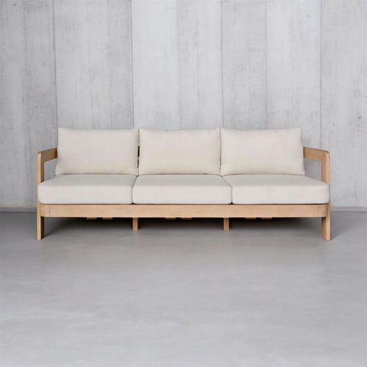 VERONA EUCALYPTUS TIMBER 3-SEATER OUTDOOR SOFA CREAM/LIGHT SMOKE