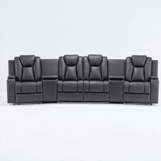 MIDGLEY FABRIC 4-SEATER  HOME THEATRE W/ DUAL MOTOR ELECTRIC RECLINER CHARCOAL