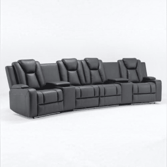 MIDGLEY FABRIC 4-SEATER  HOME THEATRE W/ DUAL MOTOR ELECTRIC RECLINER CHARCOAL