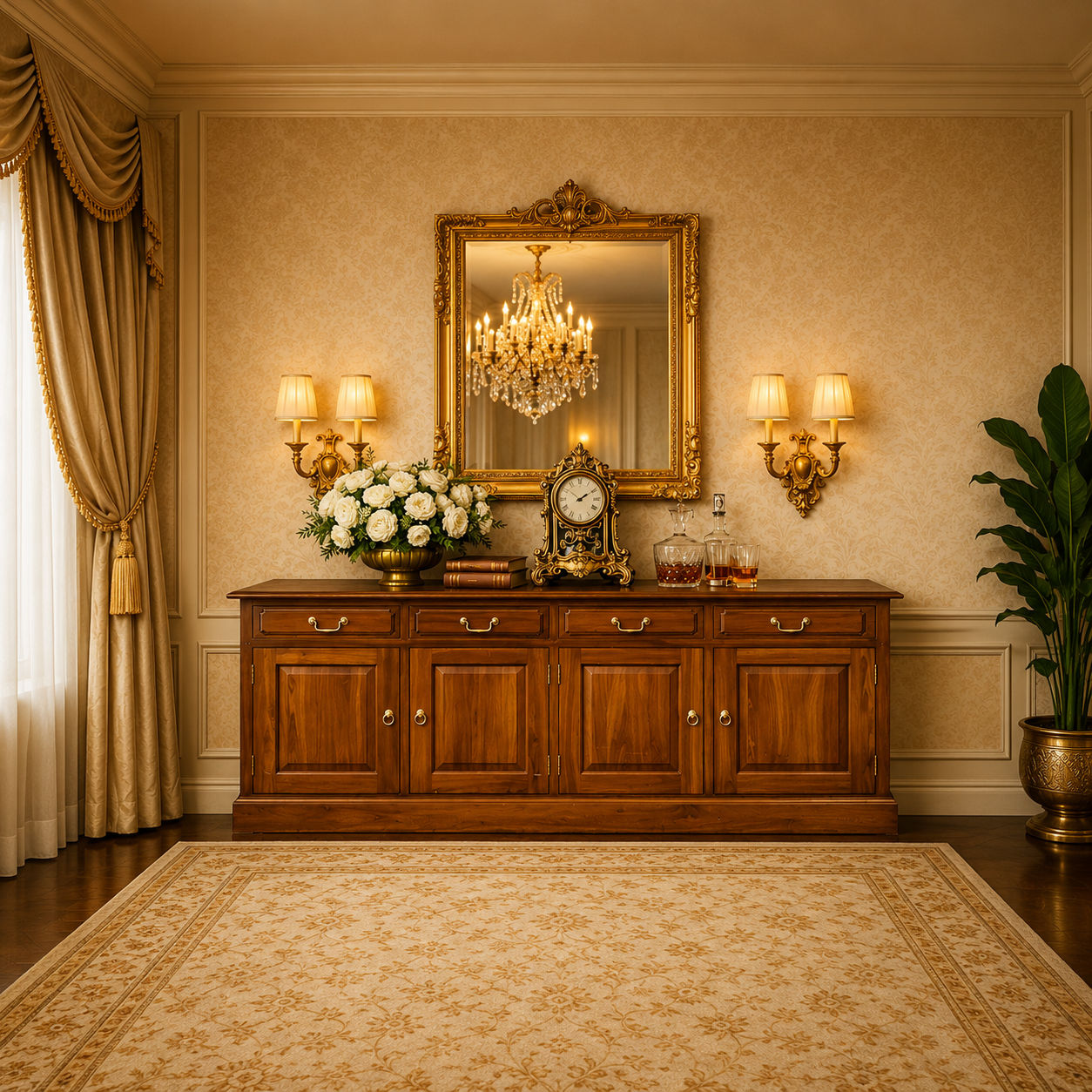 Tasmania Solid Mahogany 4 Door 4 Drawer Buffet / Sideboard in Light Pecan - Chocolate Wood