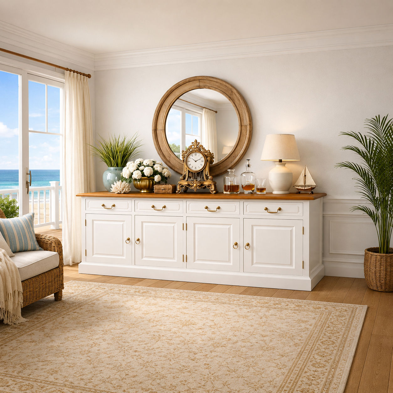 Tasmania Solid Mahogany 4 Door 4 Drawer Buffet / Sideboard in White and Caramel - Chocolate Wood