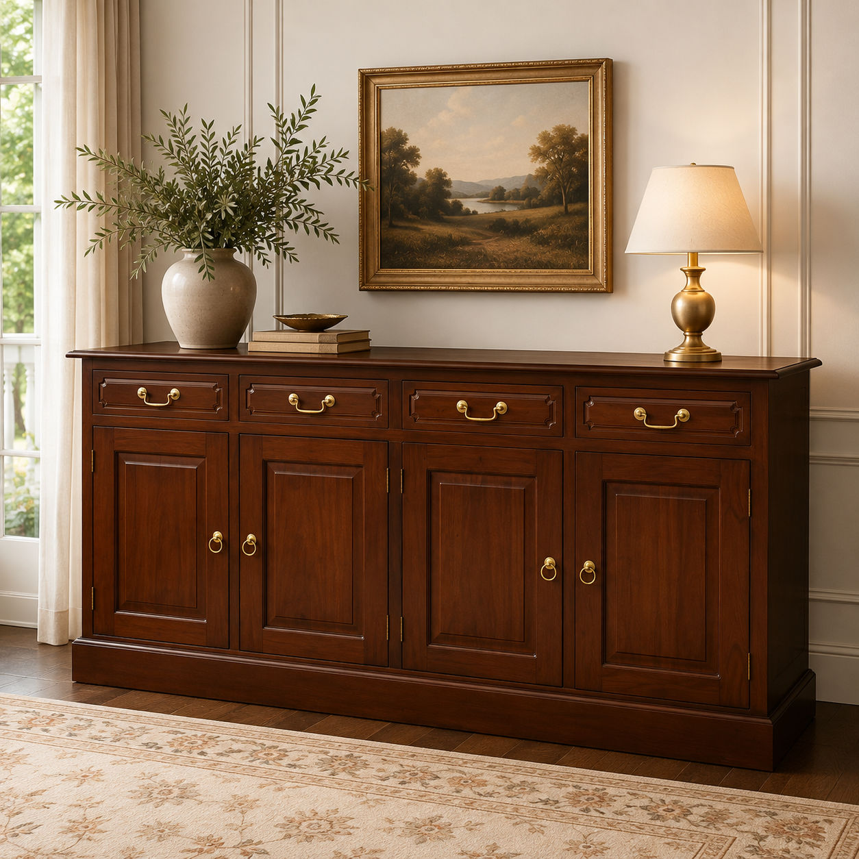 Tasmania Solid Mahogany 4 Door 4 Drawer Buffet / Sideboard in Mahogany - Chocolate Wood