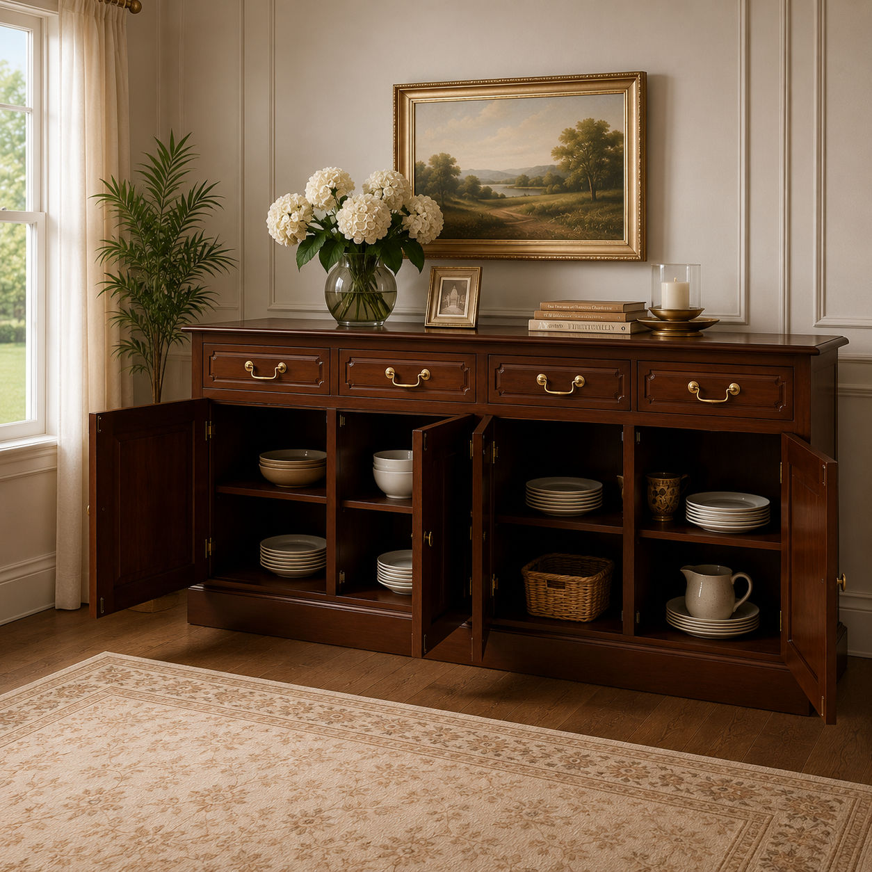 Tasmania Solid Mahogany 4 Door 4 Drawer Buffet / Sideboard in Mahogany - Chocolate Wood